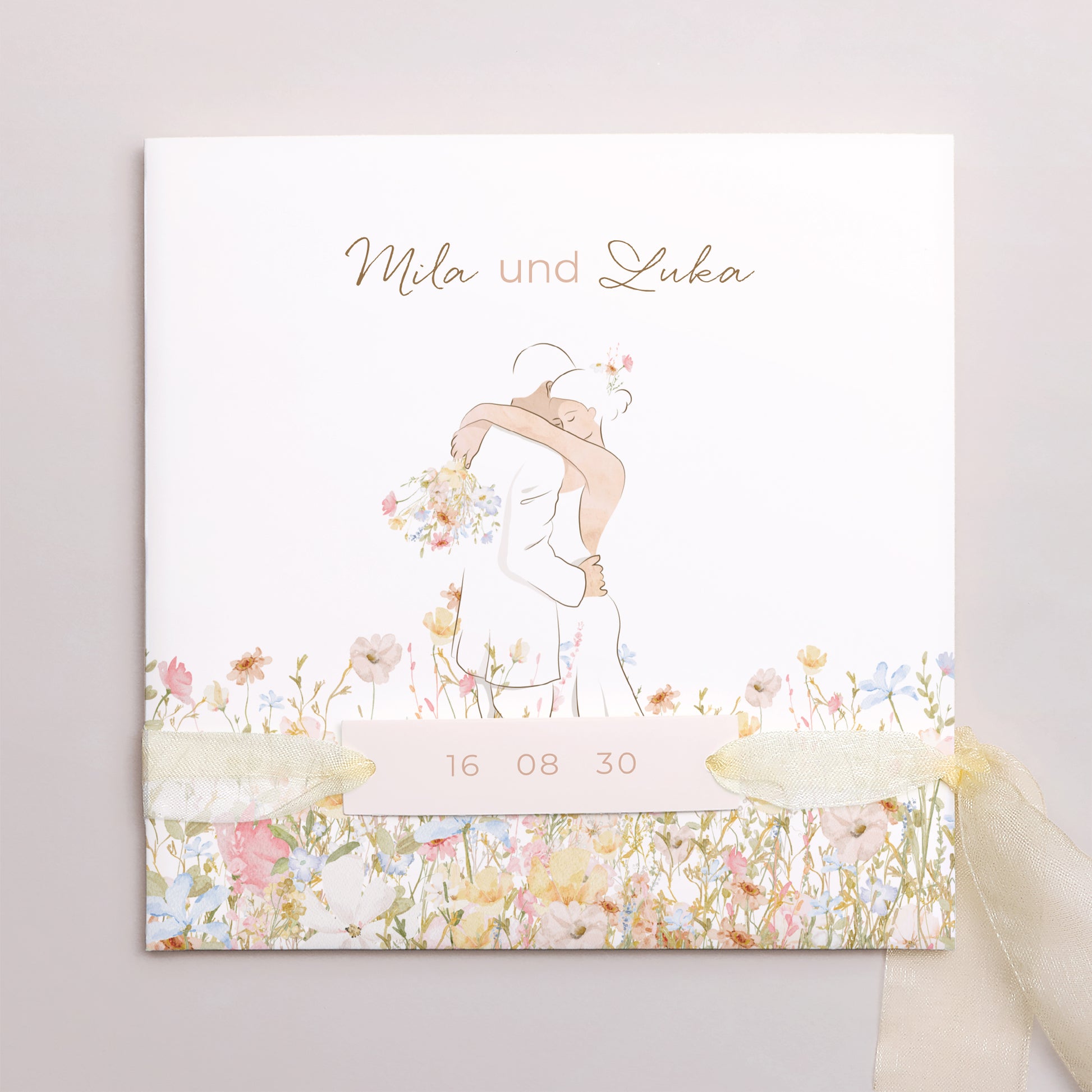 Hochzeitseinladung Quadratische Hülle, 3 Karten, Etikett Liebeselend foto N° 1