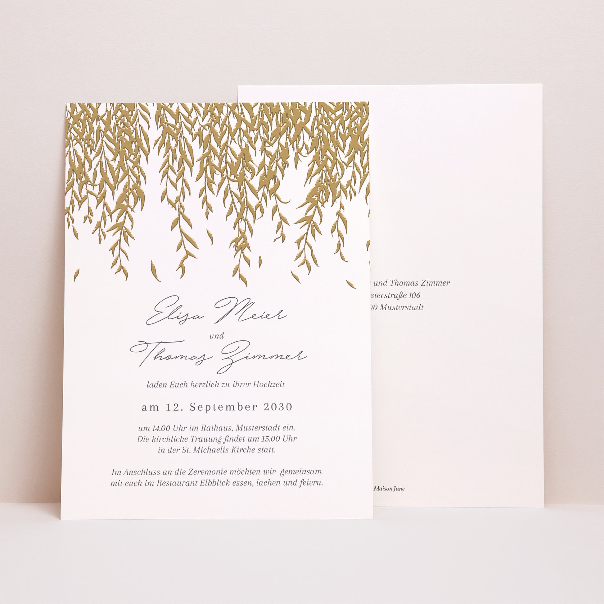 Hochzeitseinladung Porträt goldenes Laub II foto N° 1