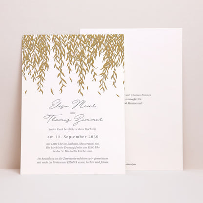 Hochzeitseinladung Porträt goldenes Laub II foto N° 1