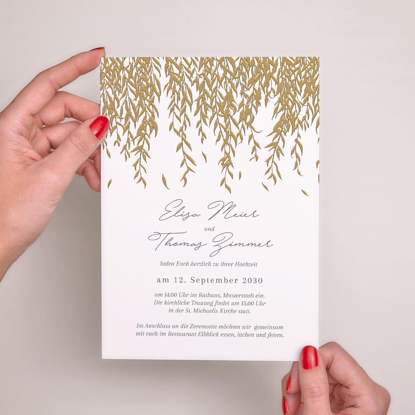 Hochzeitseinladung Porträt goldenes Laub II foto N° 2