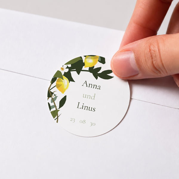 Sticker Hochzeit Rund Unter den Zitronenbäumen foto