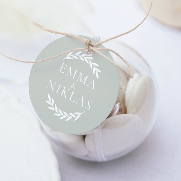 Geschenkbox Hochzeit Kugel mit runder Etikette Classico foto