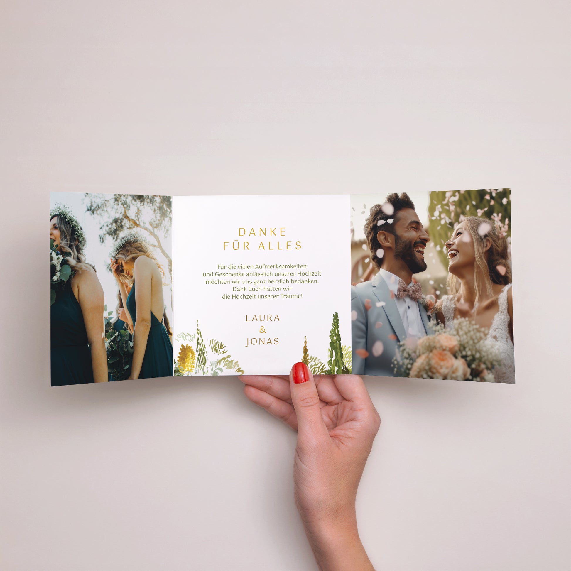 Dankeskarte Hochzeit Asymmetrisches Triptychon Unterwegs foto N° 2