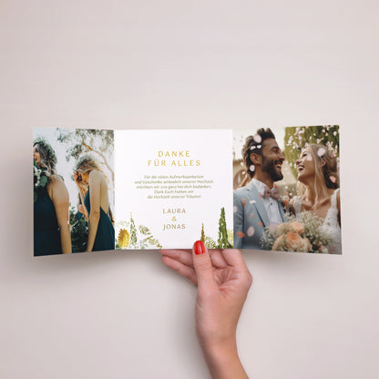 Dankeskarte Hochzeit Asymmetrisches Triptychon Unterwegs foto N° 2