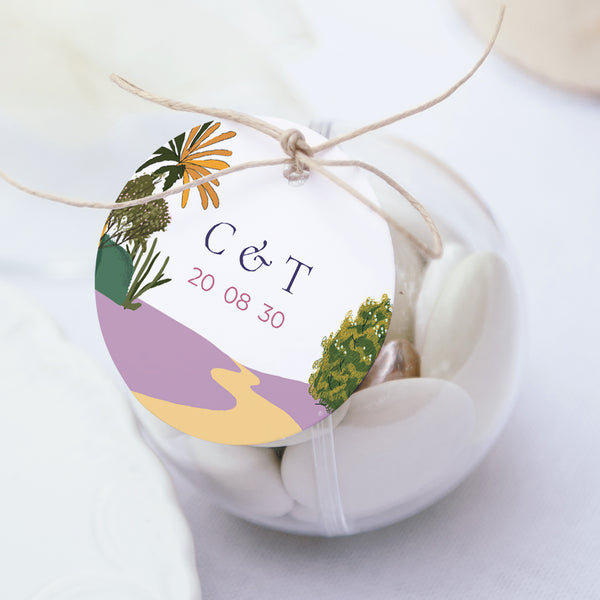 Geschenkbox Hochzeit Kugel mit runder Etikette Flaneure foto