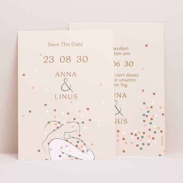 Save the date Karte Hochzeit Porträt Umarmt foto