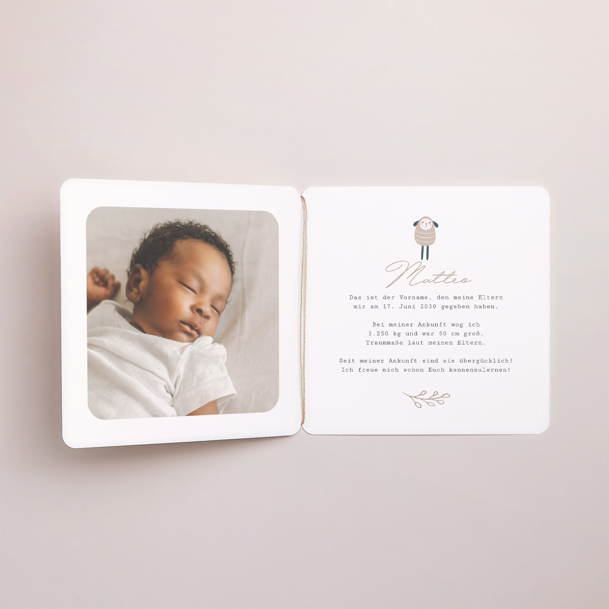 Geburtskarten Doppel-Quadrateinschlag, abgerundete Ecken, runde Etikette Der schönste Baby - Junge foto N° 2