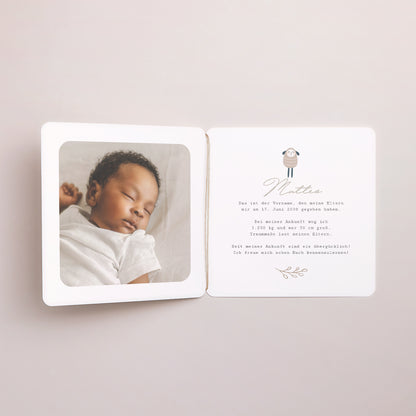 Geburtskarten Doppel-Quadrateinschlag, abgerundete Ecken, runde Etikette Der schönste Baby - Junge foto N° 2