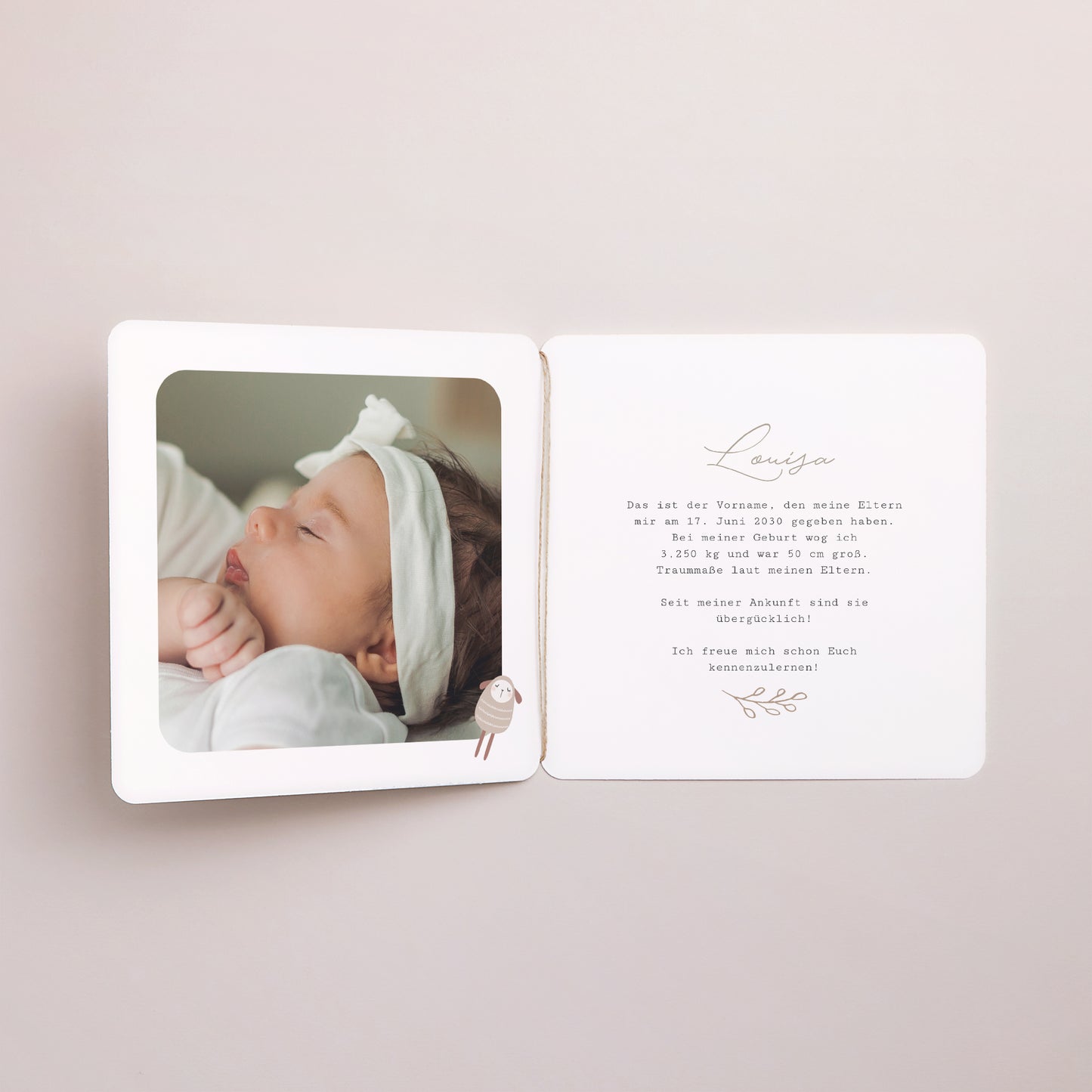 Geburtskarten Doppel-Quadrateinschlag, abgerundete Ecken, runde Etikette Das schönste Baby - Mädchen foto N° 2