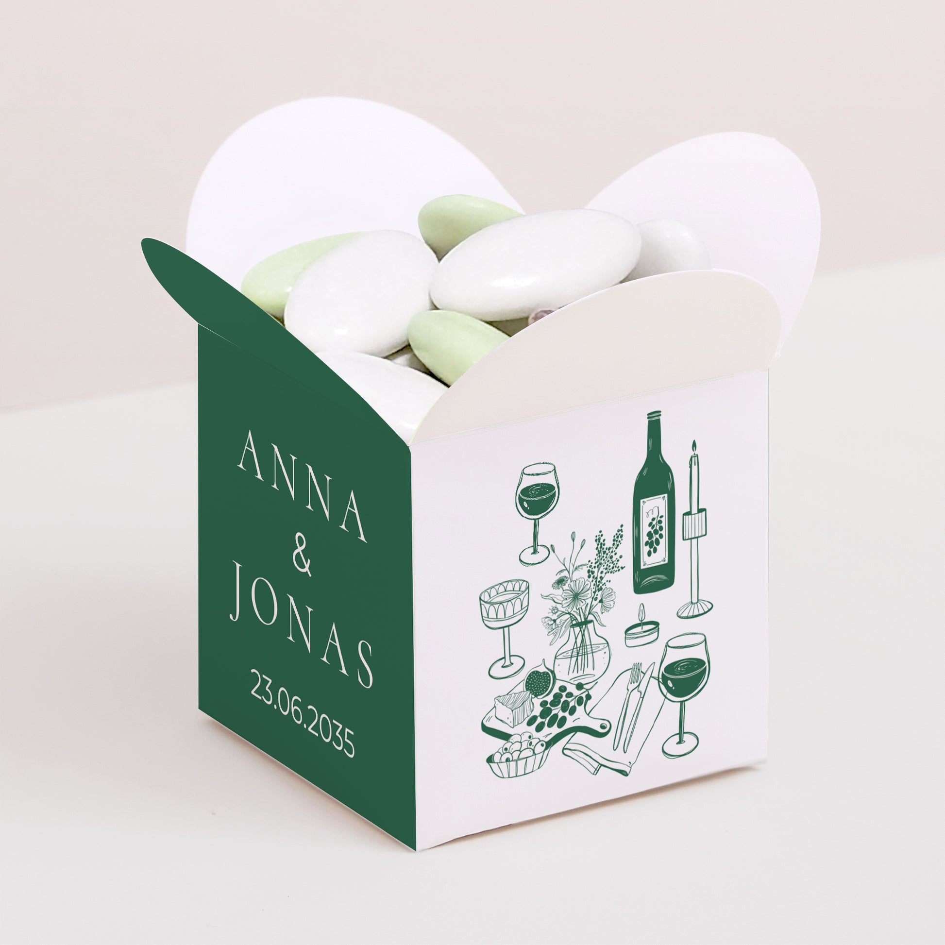 Geschenkbox Hochzeit Schmetterlingsöffnung Willkommen an unserem Tisch. foto N° 1