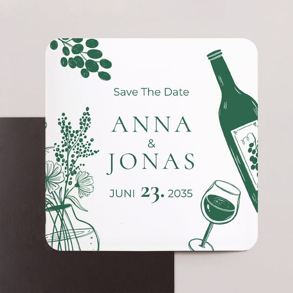 Save the date Karte Hochzeit Set von 8, magnetisch, quadratisch mit abgerundeten Ecken Willkommen an unserem Tisch. foto