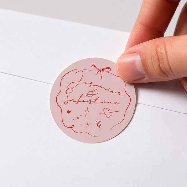 Sticker Hochzeit Rund Liebeszeichnungen foto
