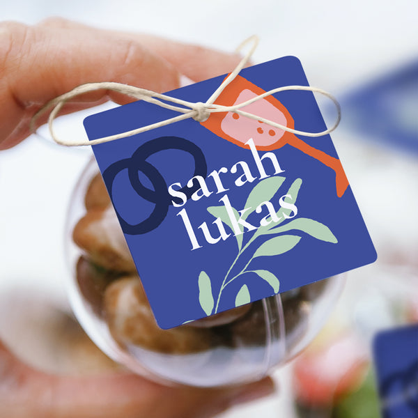 Geschenkbox Hochzeit Kugel mit quadratischem Etikett Gute Zeit foto