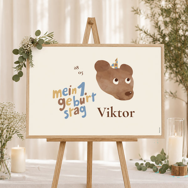 Begrüßungstafel Kindergeburtstag Landschaft 90 x 60 cm Geburtstag Bär foto