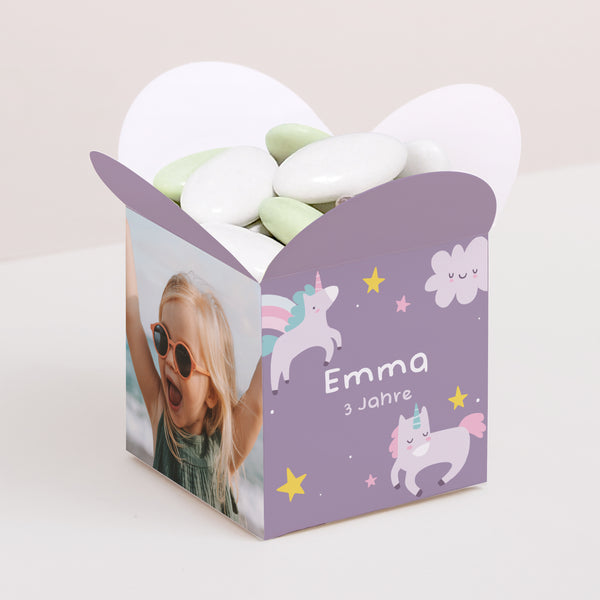 Mitgebsel-Box Kindergeburtstag Schmetterlingsöffnung Mein Einhorn foto