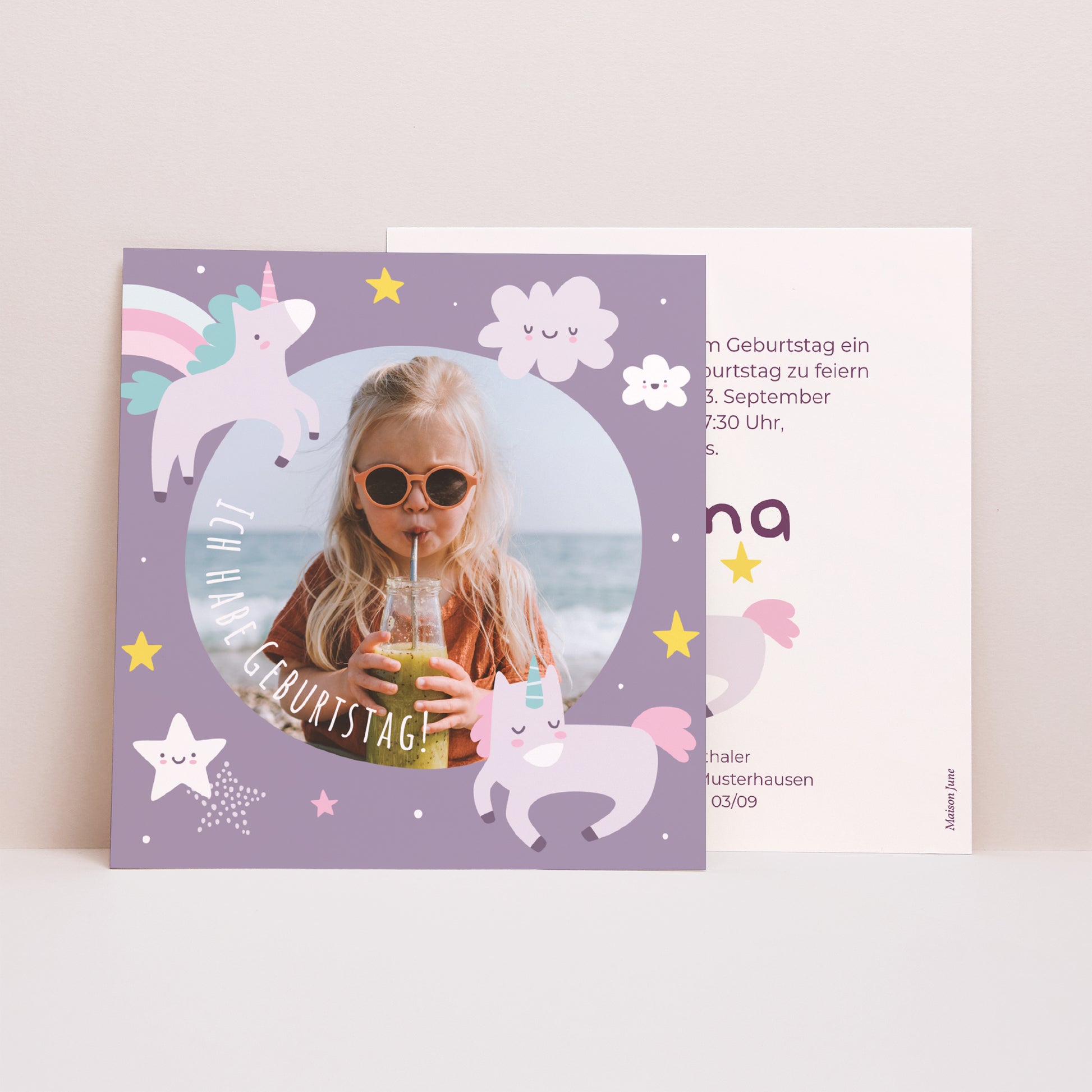 Einladungskarte Kindergeburtstag Quadrat Mein Einhorn foto N° 1