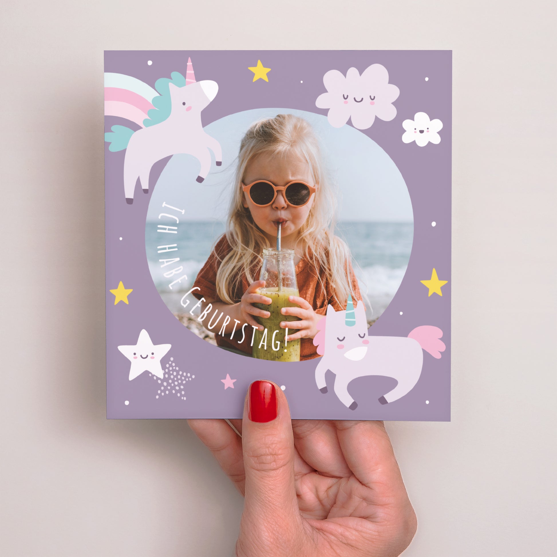 Einladungskarte Kindergeburtstag Quadrat Mein Einhorn foto N° 2
