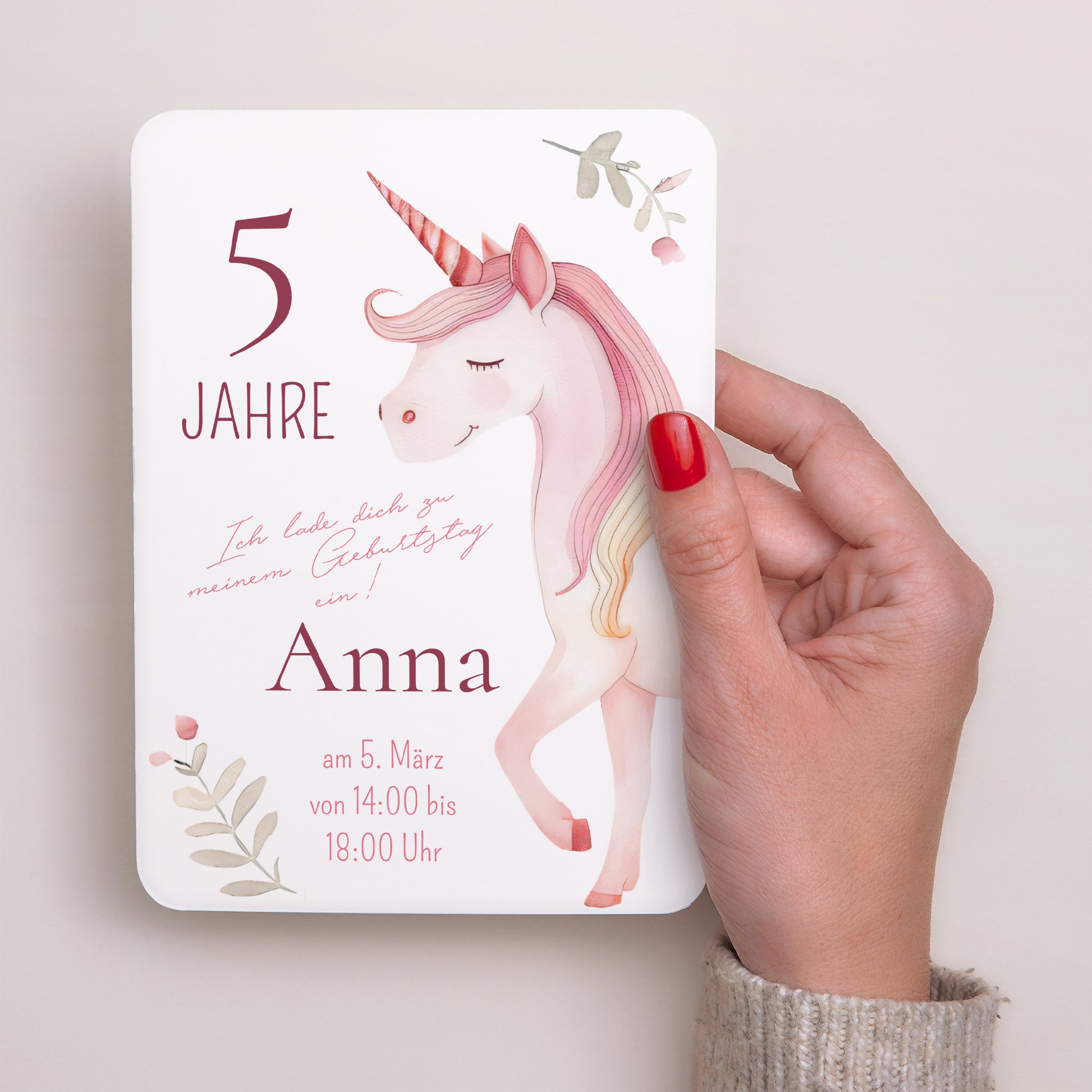Einladungskarte Kindergeburtstag Porträt, abgerundete Kanten Schöne Einhorn foto N° 2