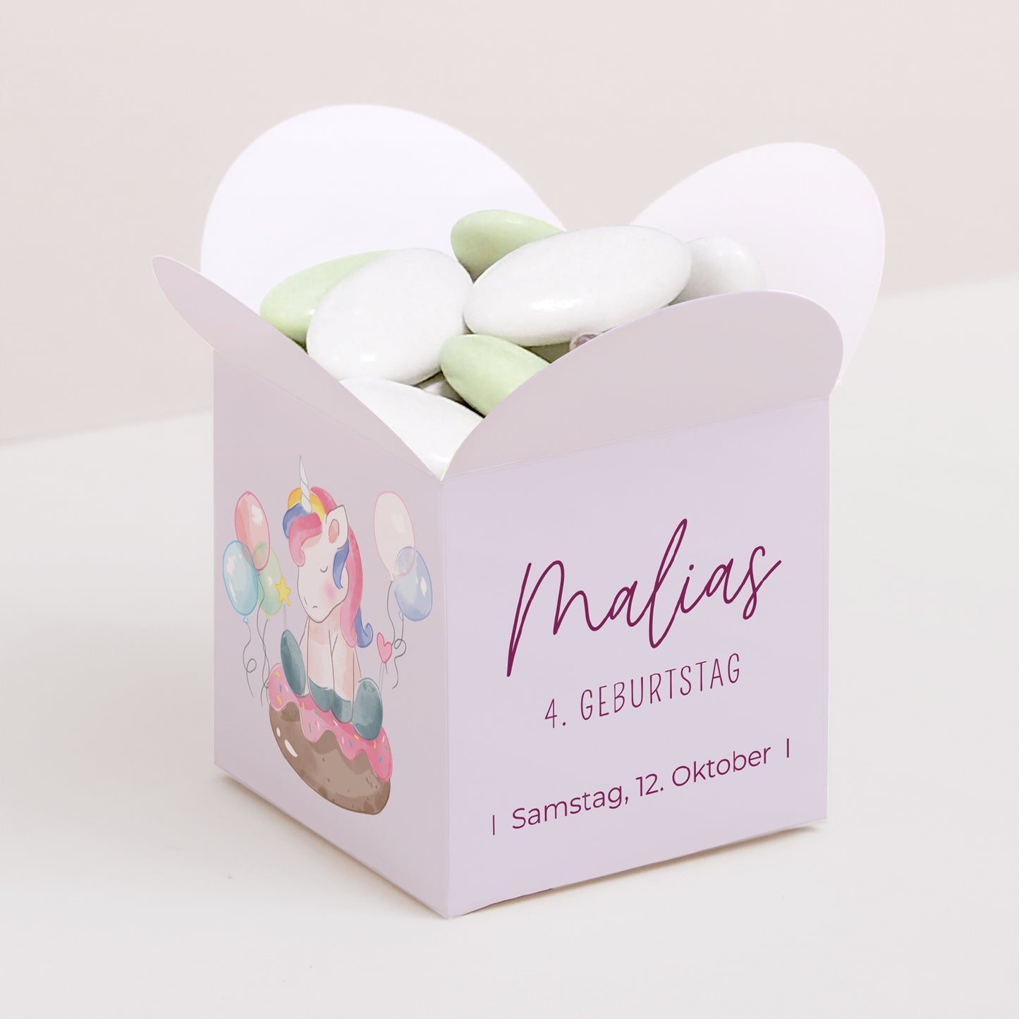 Mitgebsel-Box Kindergeburtstag Schmetterlingsöffnung Einhorn-Donuts foto N° 1