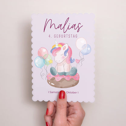 Einladungskarte Kindergeburtstag Porträt, Keksränder Einhorn-Donuts foto N° 2