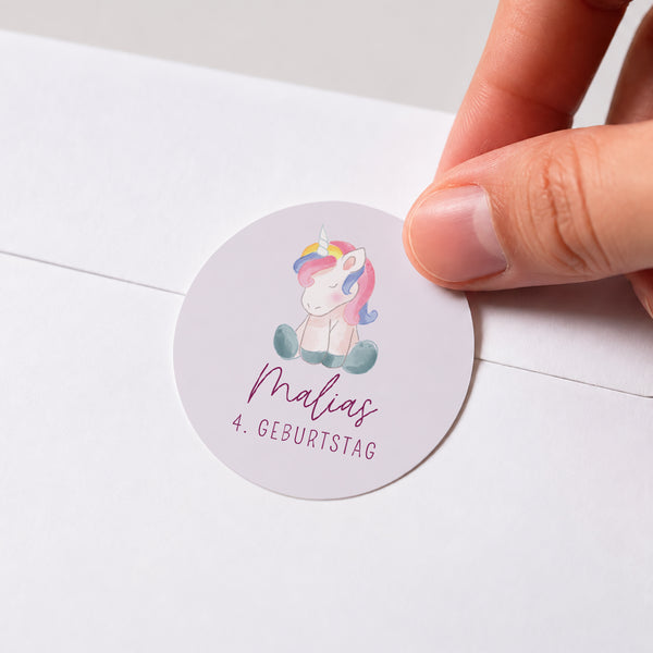 Sticker Kindergeburtstag Rund Einhorn-Donuts foto