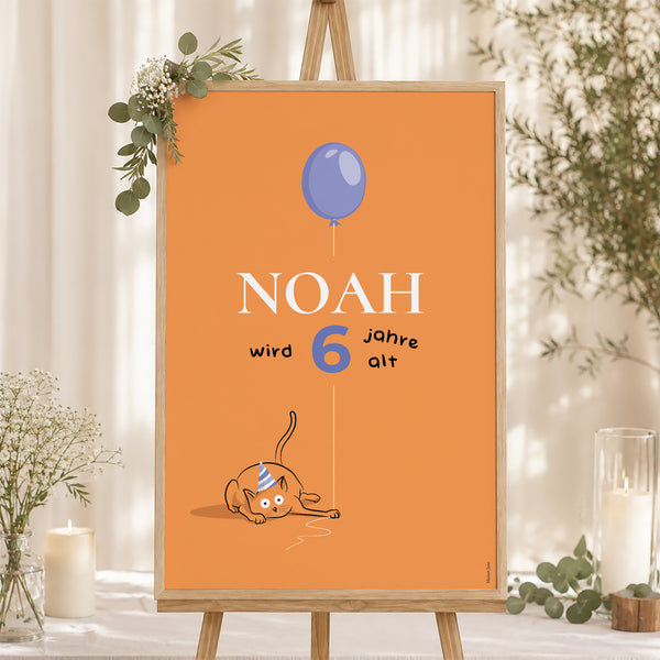 Begrüßungstafel Kindergeburtstag Porträt 60 x 90 cm Die orange Katze foto