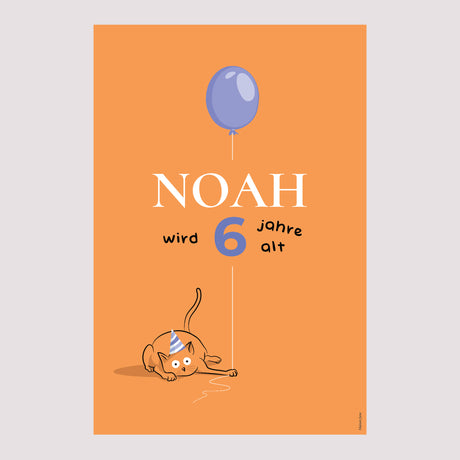 Begrüßungstafel Kindergeburtstag Porträt 60 x 90 cm Die orange Katze