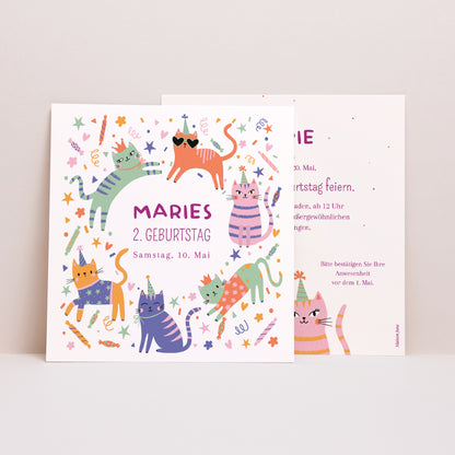 Einladungskarte Kindergeburtstag Quadrat Die verrückten Katzen foto N° 1