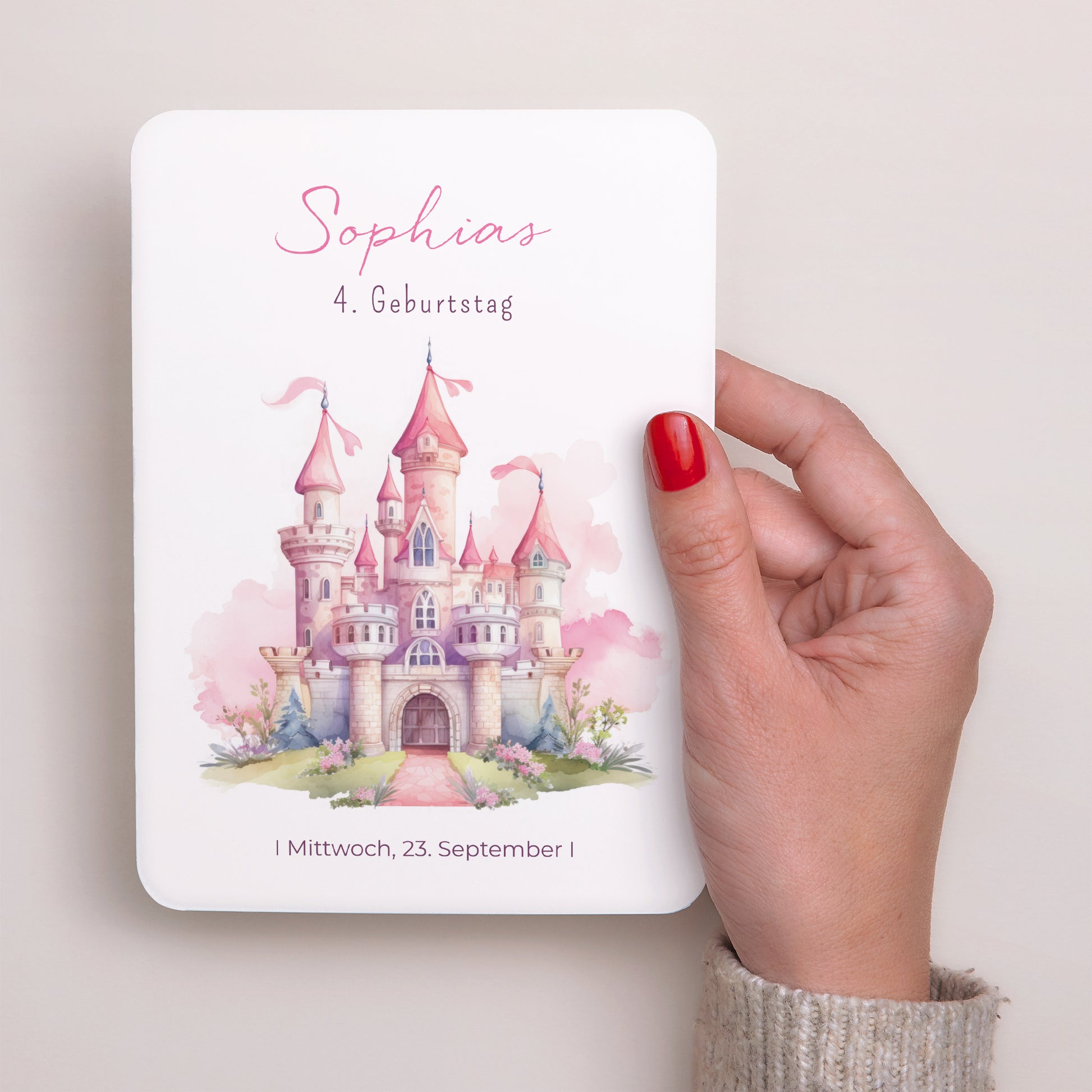 Einladungskarte Kindergeburtstag Porträt, abgerundete Kanten Das Schloss der Prinzessin foto N° 2