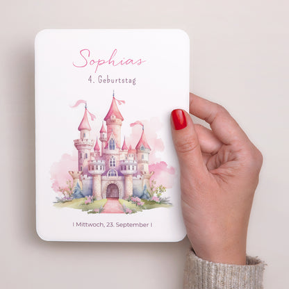 Einladungskarte Kindergeburtstag Porträt, abgerundete Kanten Das Schloss der Prinzessin foto N° 2