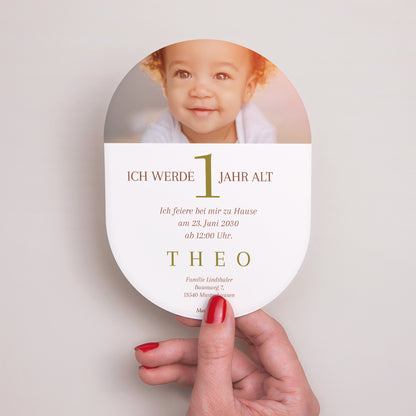 Einladungskarte Kindergeburtstag oval 1 Jahr genau foto N° 3