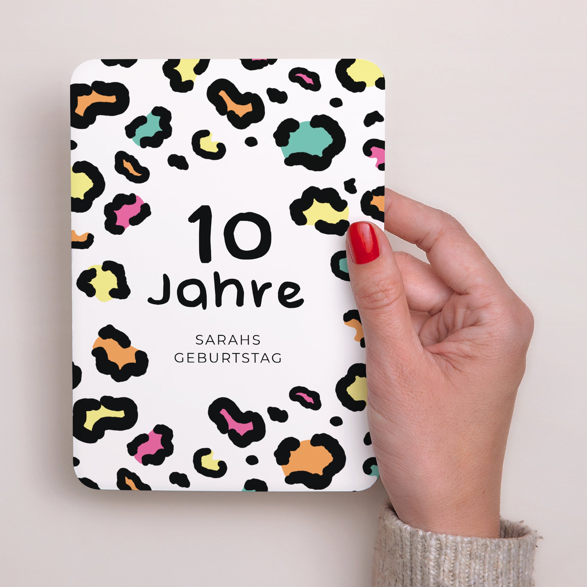 Einladungskarte Kindergeburtstag Porträt, abgerundete Kanten Buntleopard foto N° 2