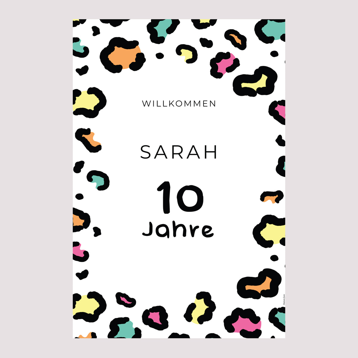 Begrüßungstafel Kindergeburtstag Porträt 60 x 90 cm Buntleopard foto N° 2