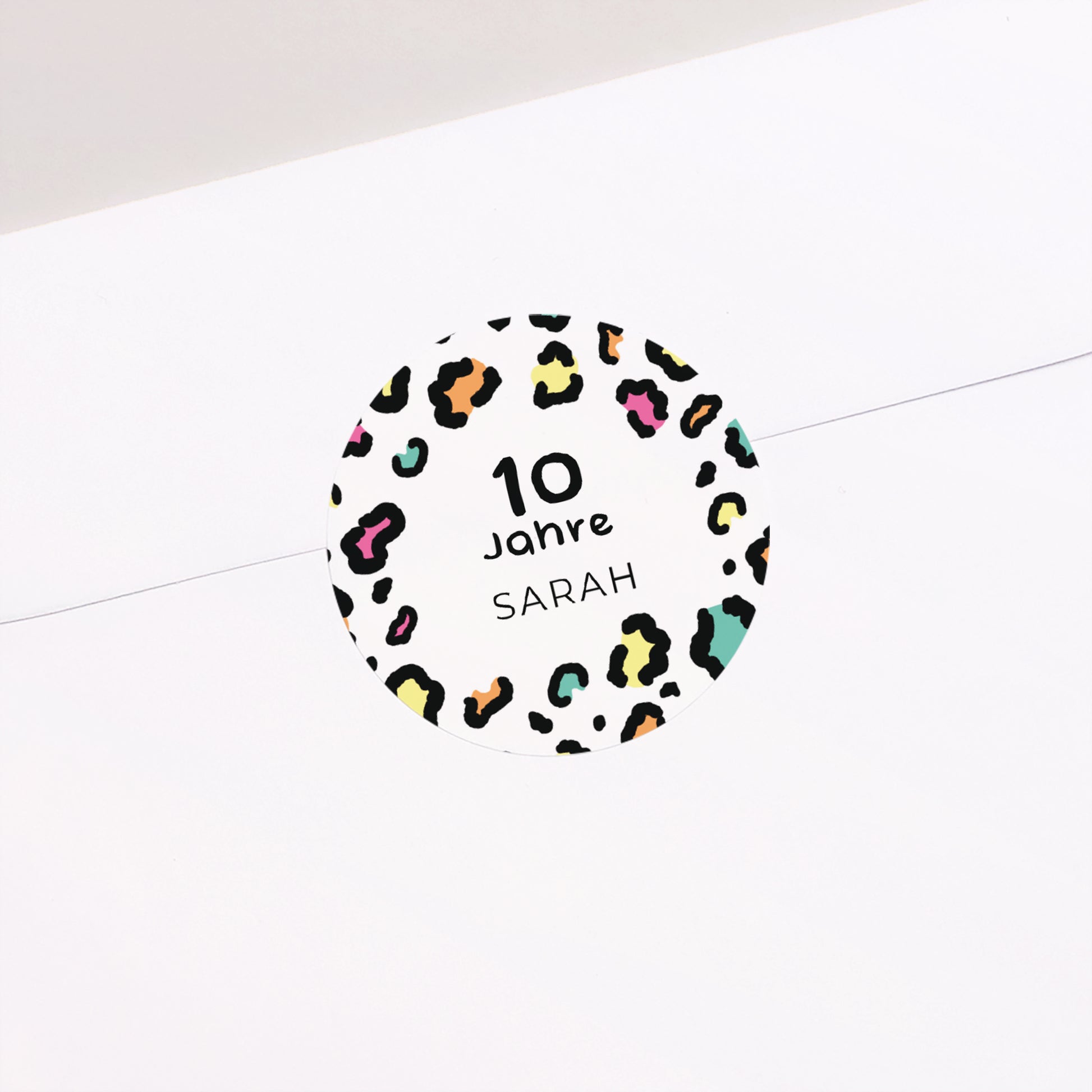 Sticker Kindergeburtstag Rund Buntleopard foto N° 2