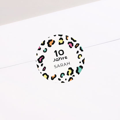 Sticker Kindergeburtstag Rund Buntleopard foto N° 2