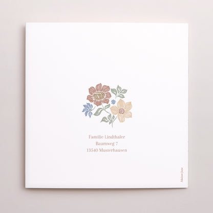 Dankeskarte Taufe Doppelflügiges Quadrat Gekritzelte Blumen foto N° 3