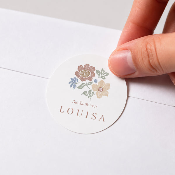 Sticker Taufe Rund Gekritzelte Blumen foto