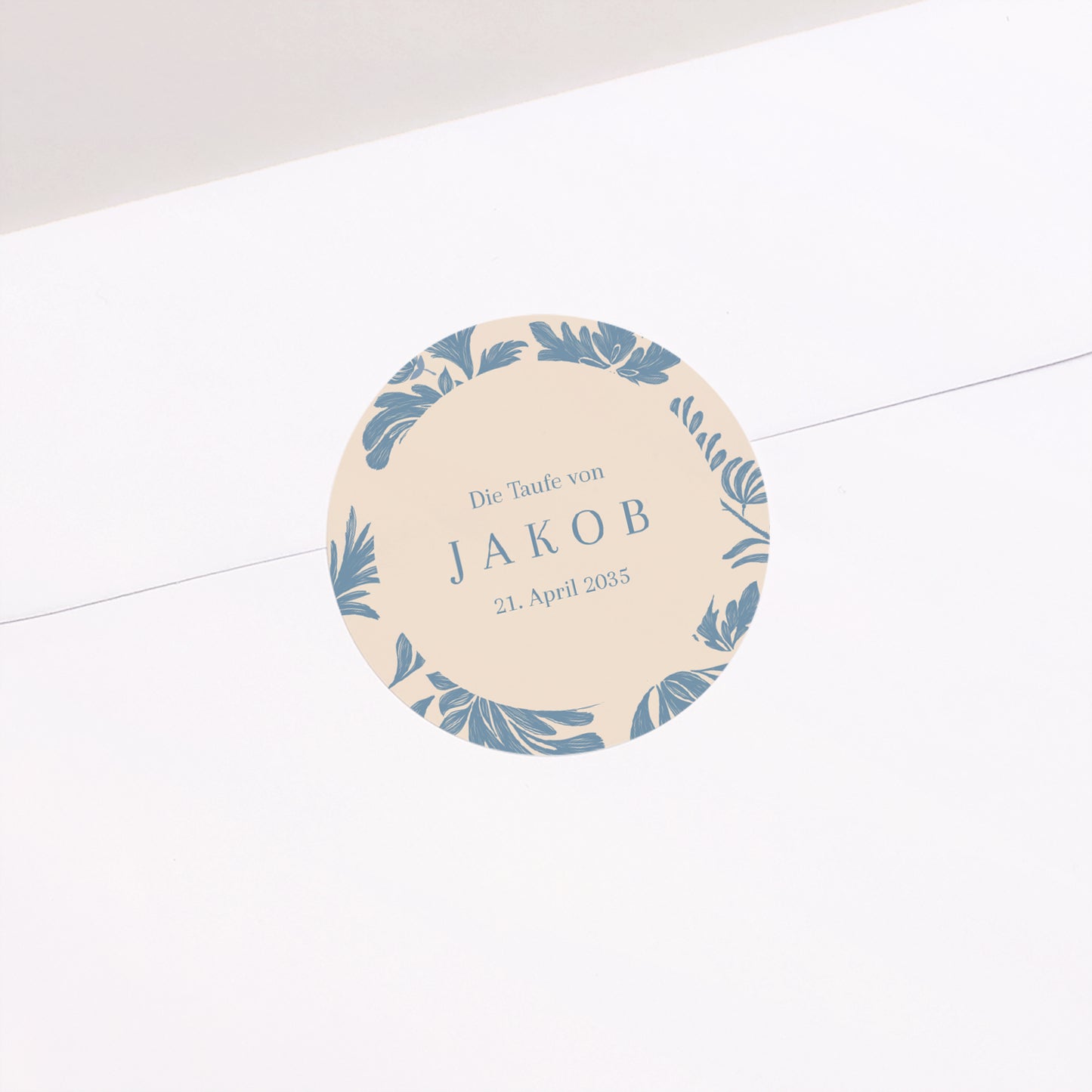 Sticker Taufe Rund Blaue gezeichnete Blumen foto N° 2