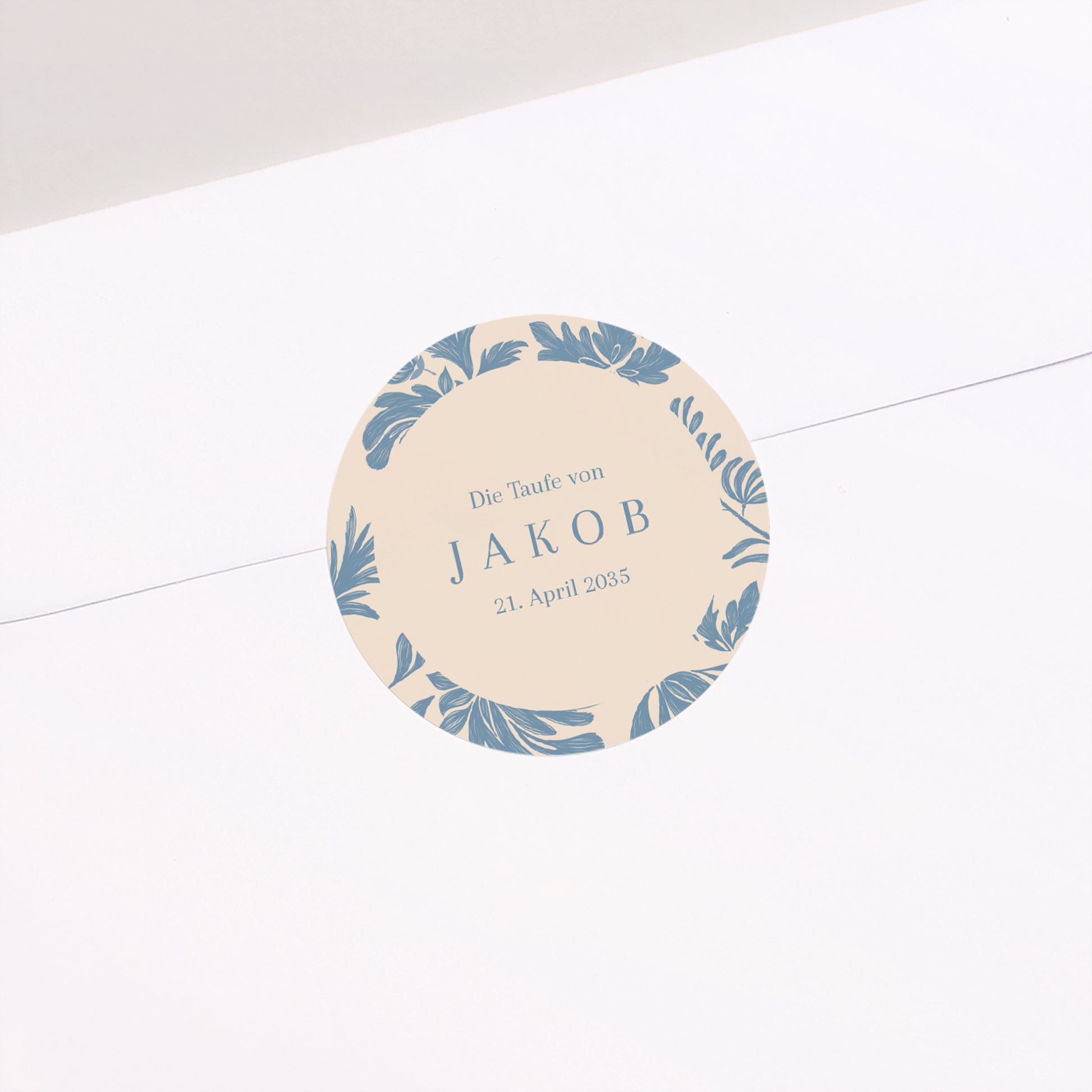 Sticker Taufe Rund Blaue gezeichnete Blumen foto N° 2