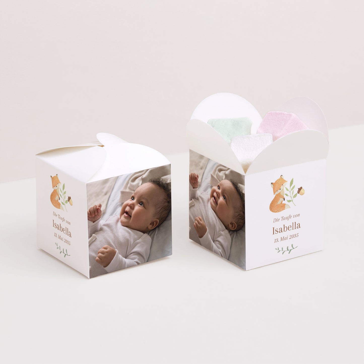 Geschenkbox Taufe Schmetterlingsöffnung Die Tiere des verwunschenen Waldes foto N° 2