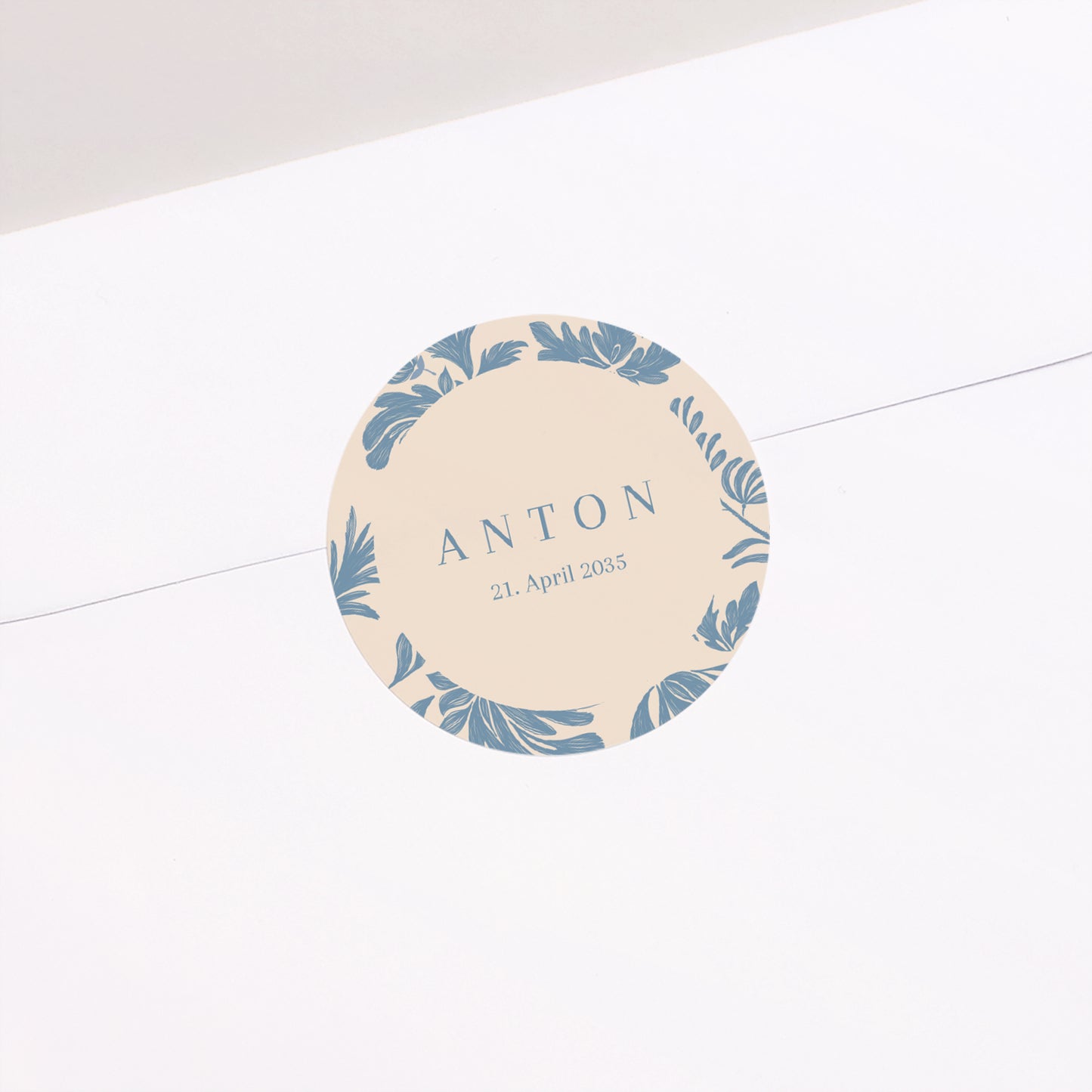 Sticker Geburt Rund Blauer Buntstiftblumen foto N° 2