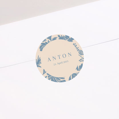 Sticker Geburt Rund Blauer Buntstiftblumen foto N° 2