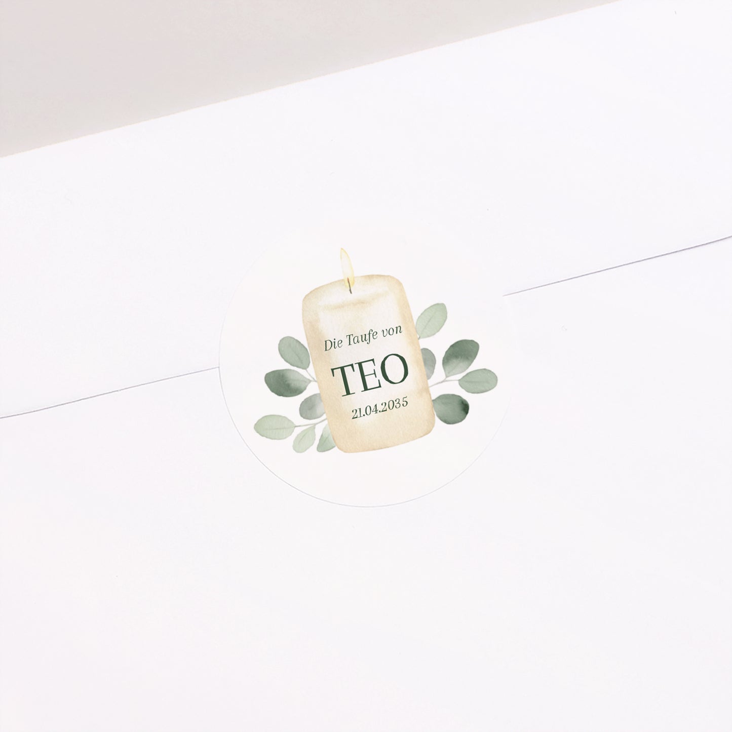 Sticker Taufe Rund Kerze und Laub foto N° 2