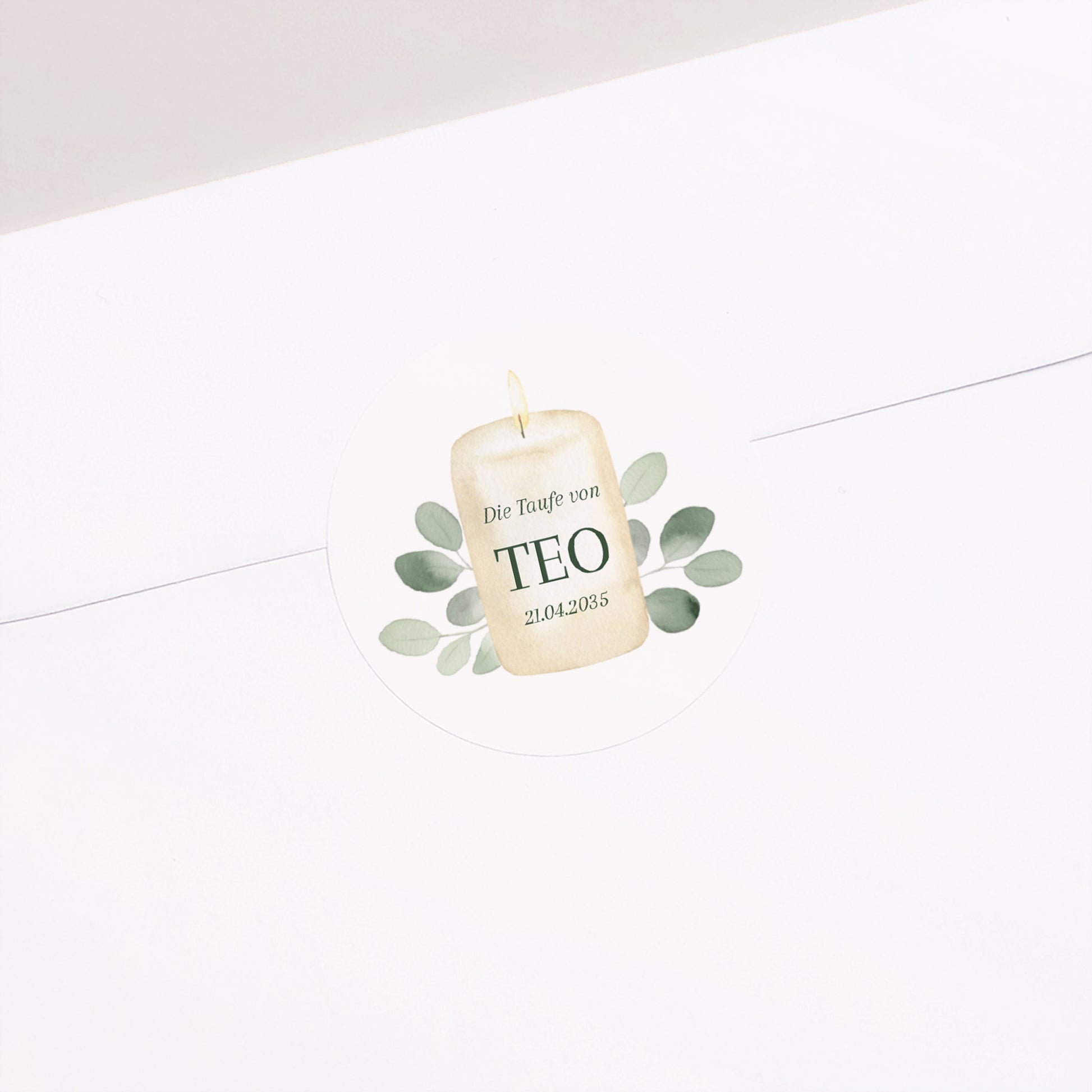 Sticker Taufe Rund Kerze und Laub foto N° 2