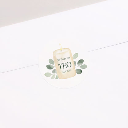Sticker Taufe Rund Kerze und Laub foto N° 2