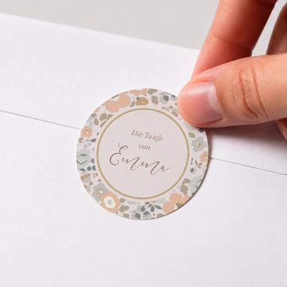 Sticker Taufe Rund Liberty-Blumen foto N° 1
