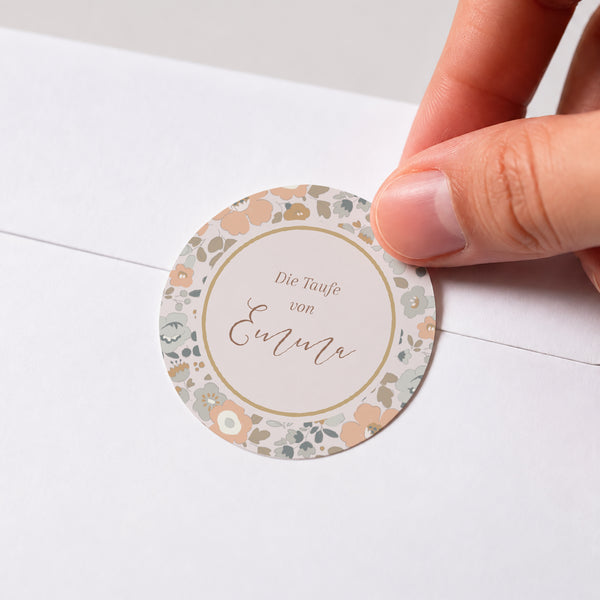Sticker Taufe Rund Liberty-Blumen foto