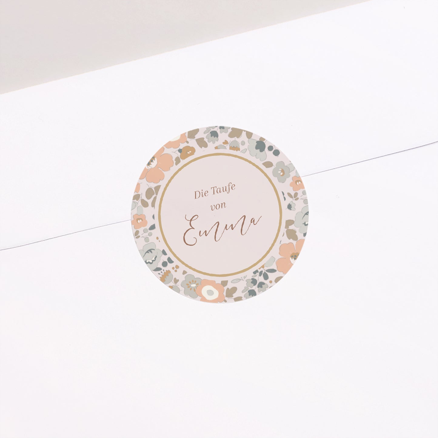 Sticker Taufe Rund Liberty-Blumen foto N° 2