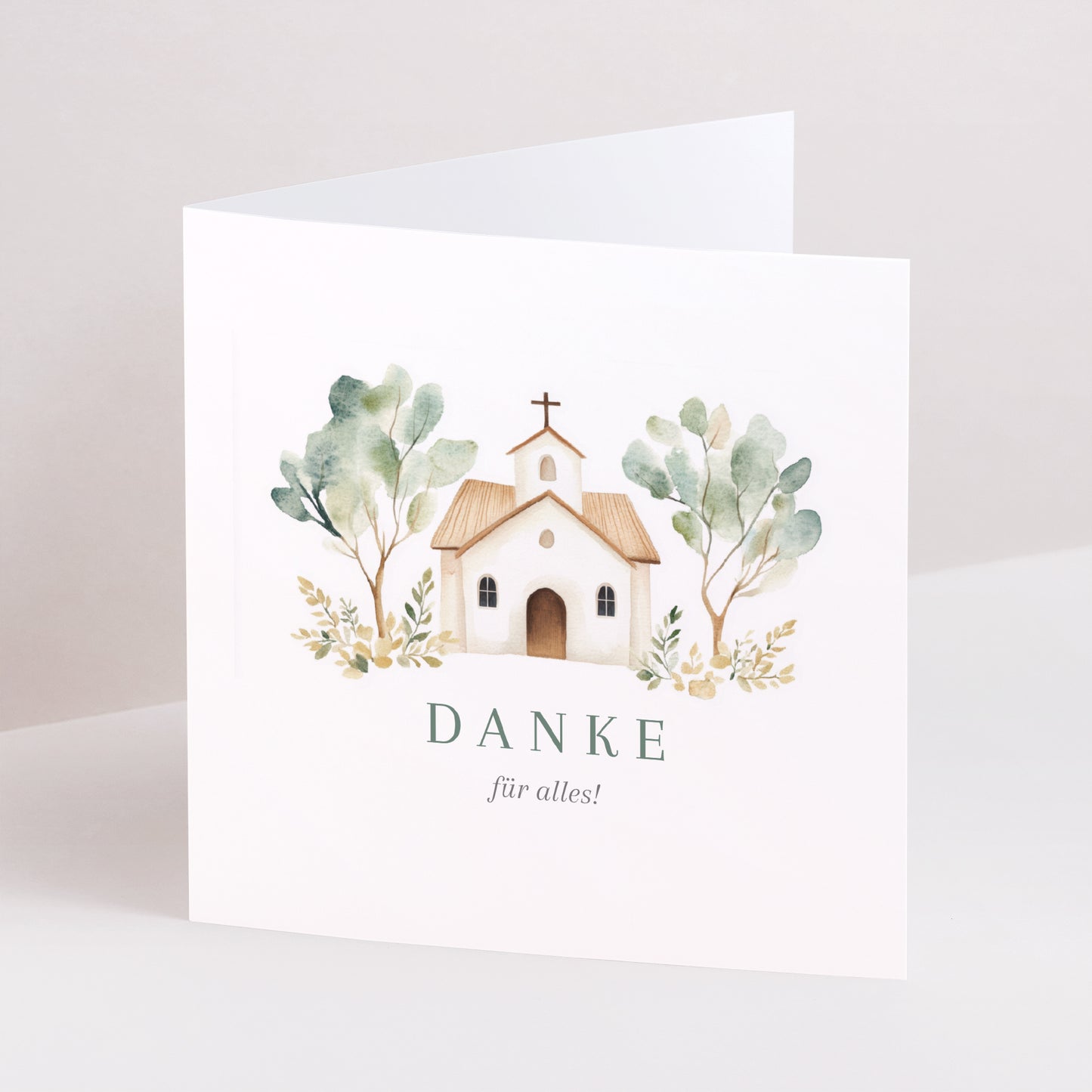 Dankeskarte Taufe Doppelflügiges Quadrat Schöne Kirche foto N° 1