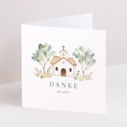 Dankeskarte Taufe Doppelflügiges Quadrat Schöne Kirche foto N° 1